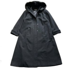 Vintage 90s Hooded Coat DONNYBROOK Women's 10 Medium Long Length Fur Trim Hood